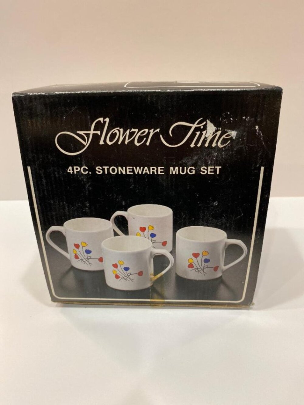 Flower Time Vintage Stonewear 4 PC Mug Set ~ NEW CONDITION